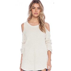 🤍🤎🩶 Free People MOONSHINE  Cold Shoulder Knit Sweater 🩶🤎🤍